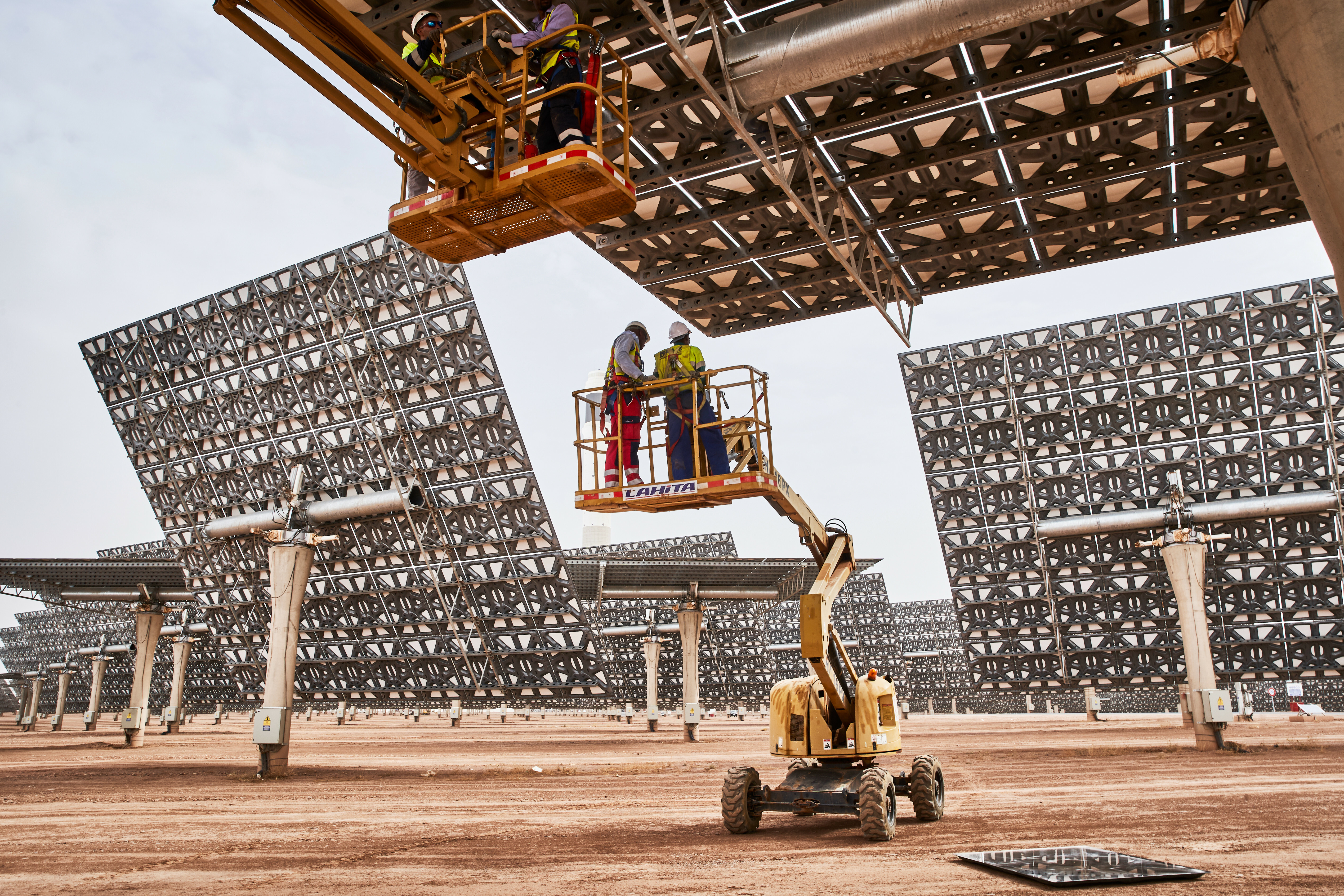 Workers in solar park